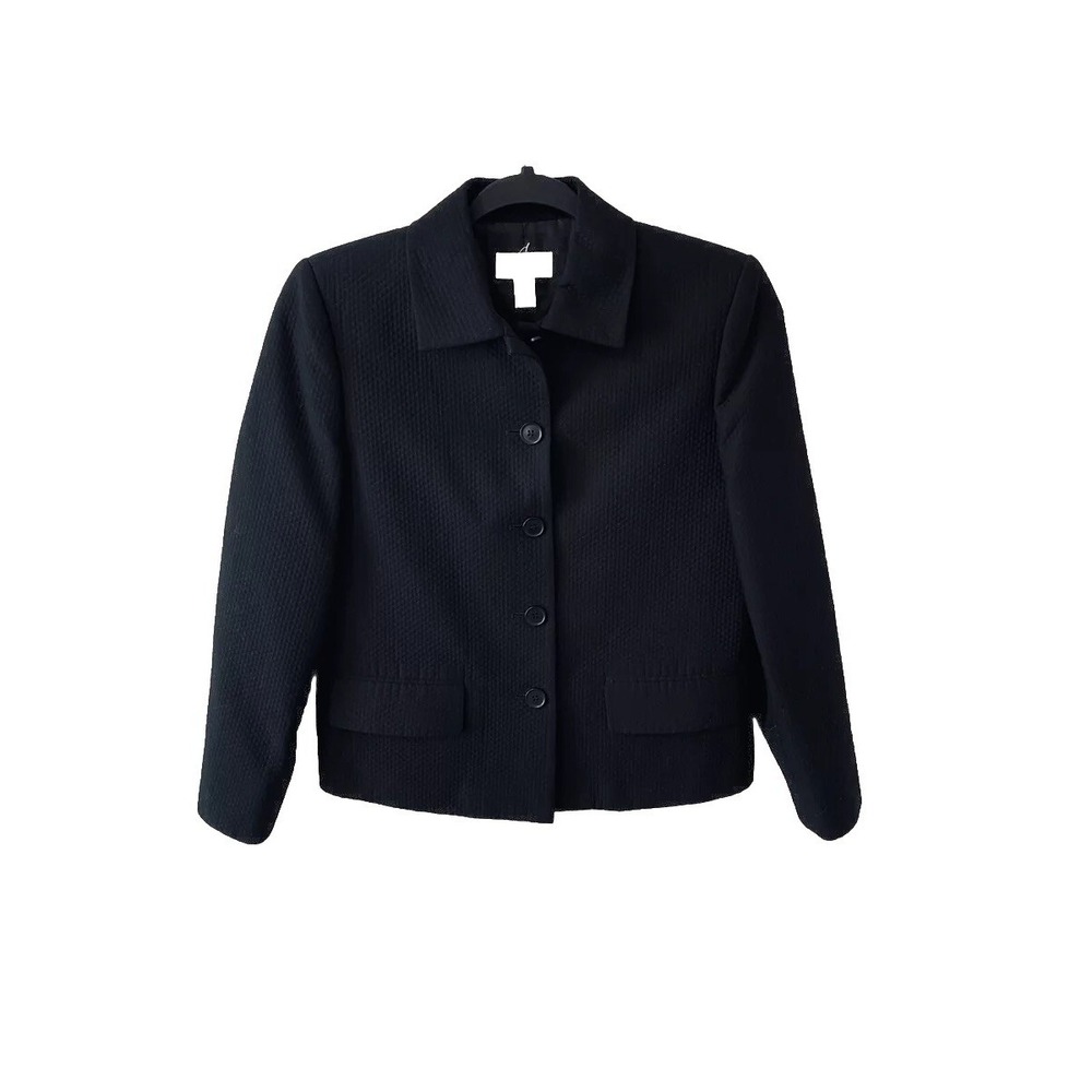 Talbots Petites 2 Black Cotton Quilted Jacket Business Casual Classic Textured